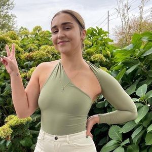 Sage Green PrettyLittleThing One Long Sleeve Bodysuit